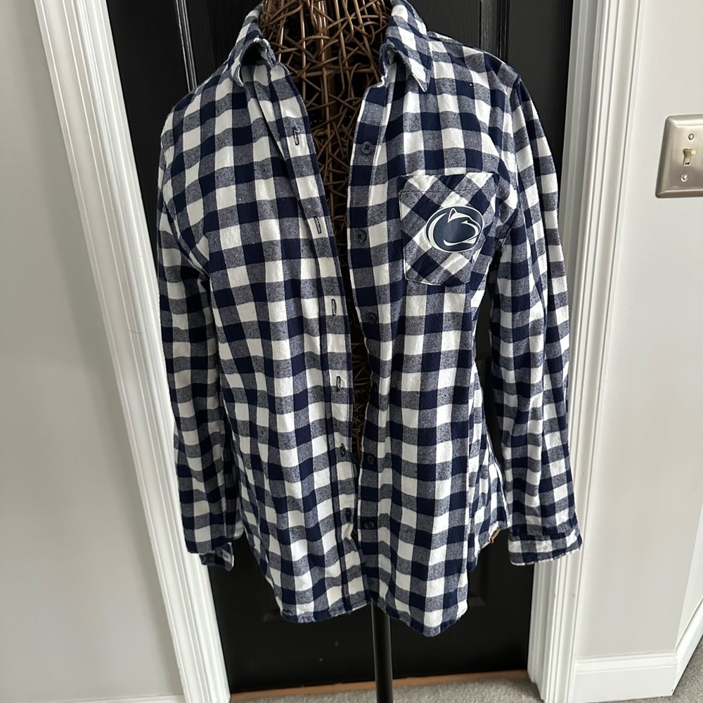 Navy and White Penn State Checkered Women's Button Up